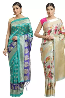 Multicolor printed art silk saree with blouse