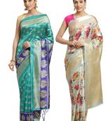 Multicolor printed art silk saree with blouse
