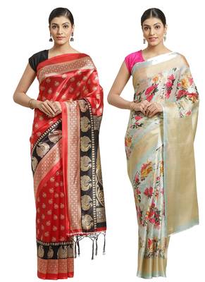 Multicolor printed art silk saree with blouse 1