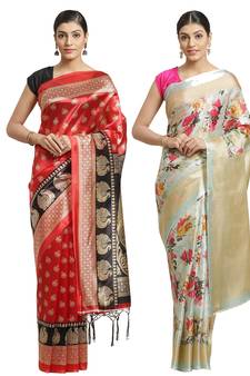 Multicolor printed art silk saree with blouse