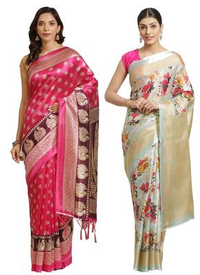 Multicolor printed art silk saree with blouse 1