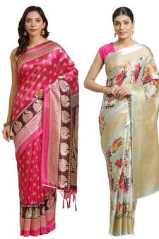 Multicolor printed art silk saree with blouse