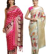 Multicolor printed art silk saree with blouse