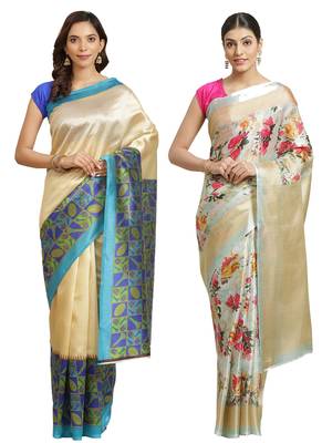 Multicolor printed art silk saree with blouse 1