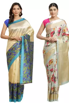 Multicolor printed art silk saree with blouse