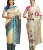 Multicolor printed art silk saree with blouse
