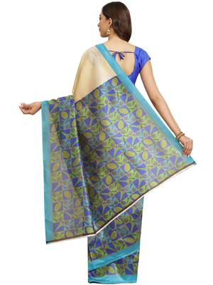 Multicolor printed art silk saree with blouse 3