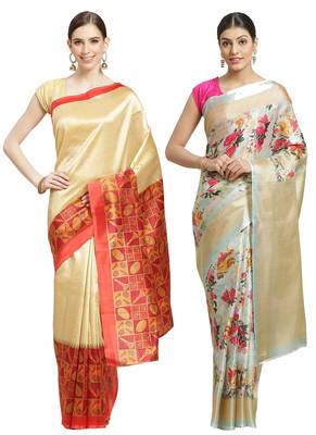 Multicolor printed art silk saree with blouse 1