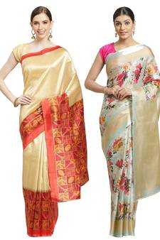 Multicolor printed art silk saree with blouse