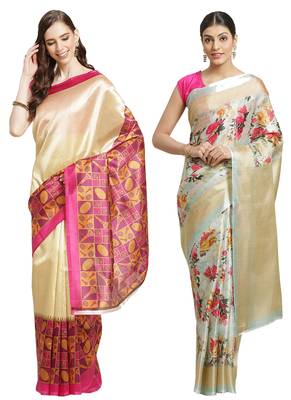 Multicolor printed art silk saree with blouse 1