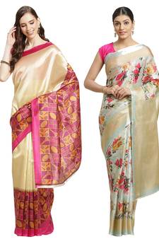 Multicolor printed art silk saree with blouse