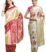 Multicolor printed art silk saree with blouse
