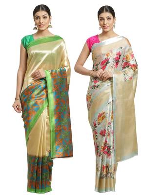 Multicolor printed art silk saree with blouse 1