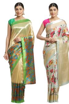 Multicolor printed art silk saree with blouse