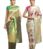 Multicolor printed art silk saree with blouse