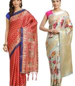 Multicolor printed art silk saree with blouse