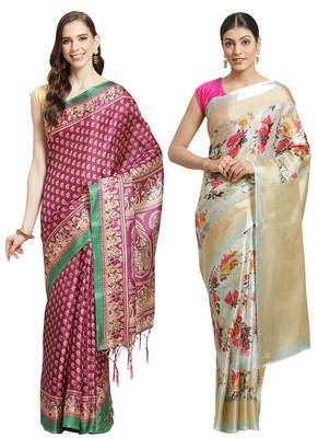 Multicolor printed art silk saree with blouse 1