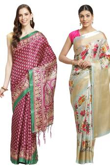 Multicolor printed art silk saree with blouse