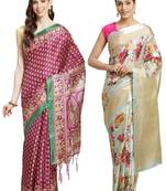 Multicolor printed art silk saree with blouse