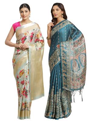 Multicolor printed art silk saree with blouse 1