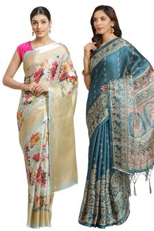 Multicolor printed art silk saree with blouse