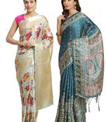 Multicolor printed art silk saree with blouse
