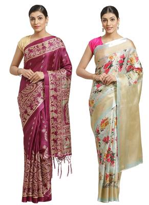 Multicolor printed art silk saree with blouse 1