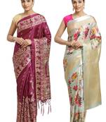 Multicolor printed art silk saree with blouse