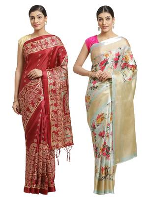 Multicolor printed art silk saree with blouse 1
