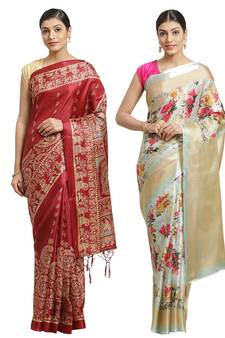 Multicolor printed art silk saree with blouse