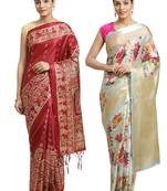 Multicolor printed art silk saree with blouse