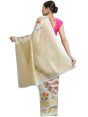 Multicolor printed art silk saree with blouse 2