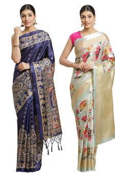 Multicolor printed art silk saree with blouse