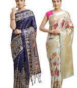 Multicolor printed art silk saree with blouse