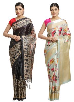 Multicolor printed art silk saree with blouse 1