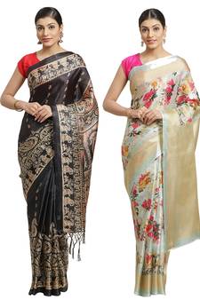 Multicolor printed art silk saree with blouse