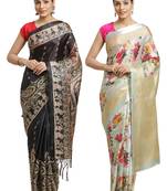 Multicolor printed art silk saree with blouse