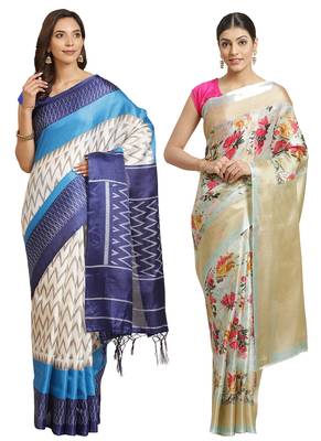 Multicolor printed art silk saree with blouse 1