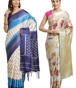 Multicolor printed art silk saree with blouse