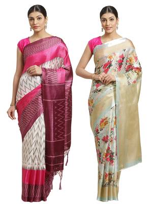 Multicolor printed art silk saree with blouse 1