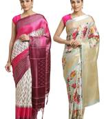 Multicolor printed art silk saree with blouse