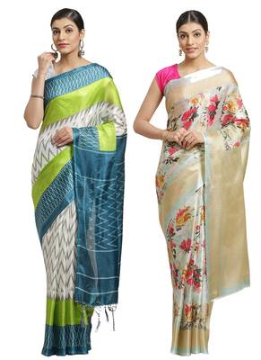 Multicolor printed art silk saree with blouse 1