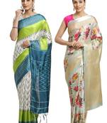 Multicolor printed art silk saree with blouse
