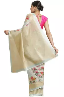Multicolor printed art silk saree with blouse