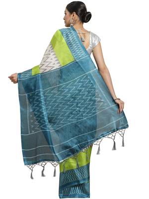Multicolor printed art silk saree with blouse 3