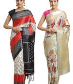 Multicolor printed art silk saree with blouse