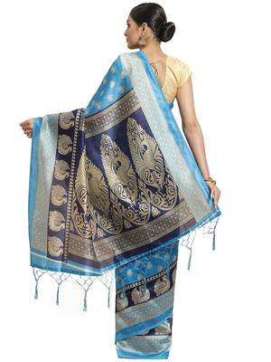 Multicolor printed art silk saree with blouse 3