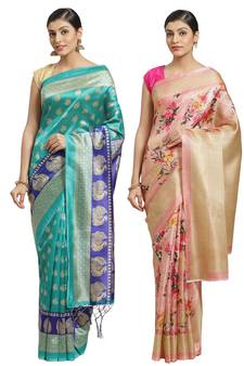 Multicolor printed art silk saree with blouse
