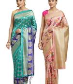 Multicolor printed art silk saree with blouse