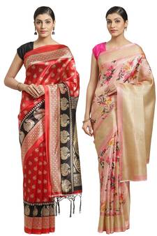 Multicolor printed art silk saree with blouse